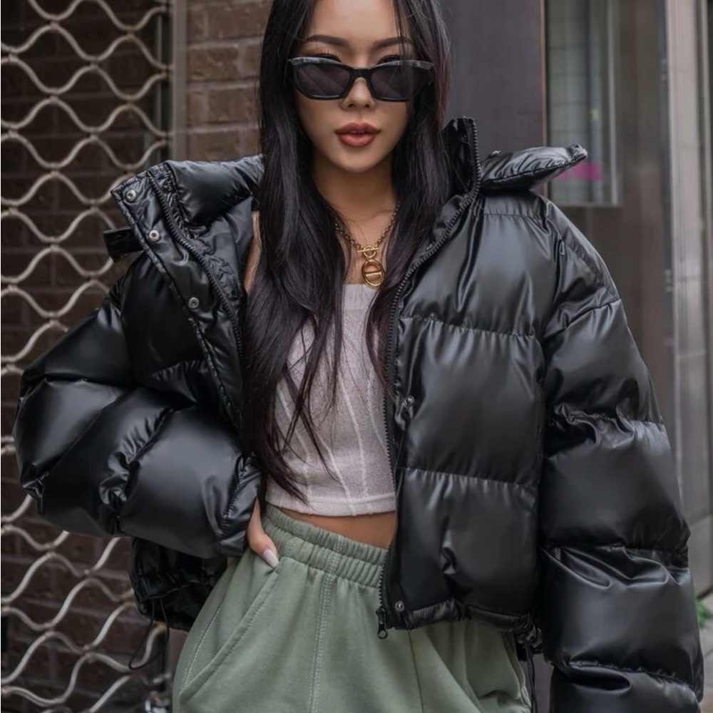 SHEIN Glossy Black Puffer Jacket